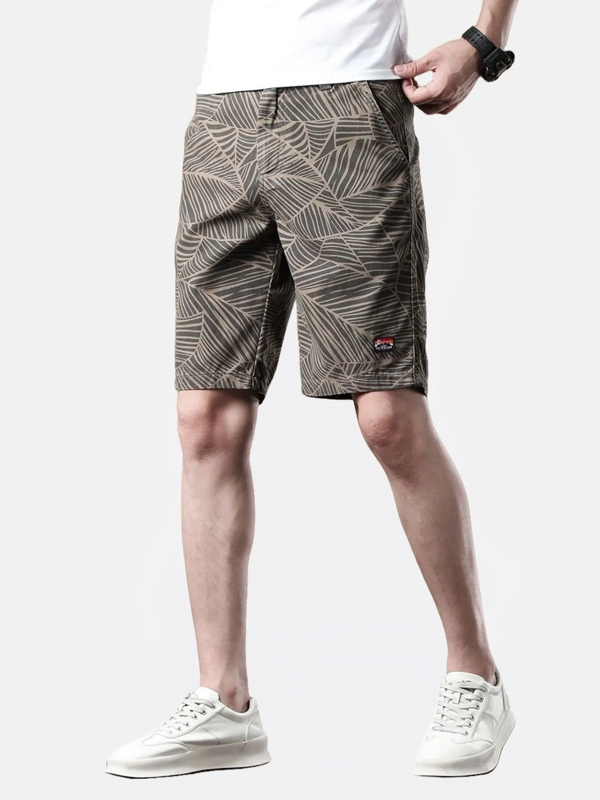 Men's Printed Wide-Leg Shorts in Brown Gray