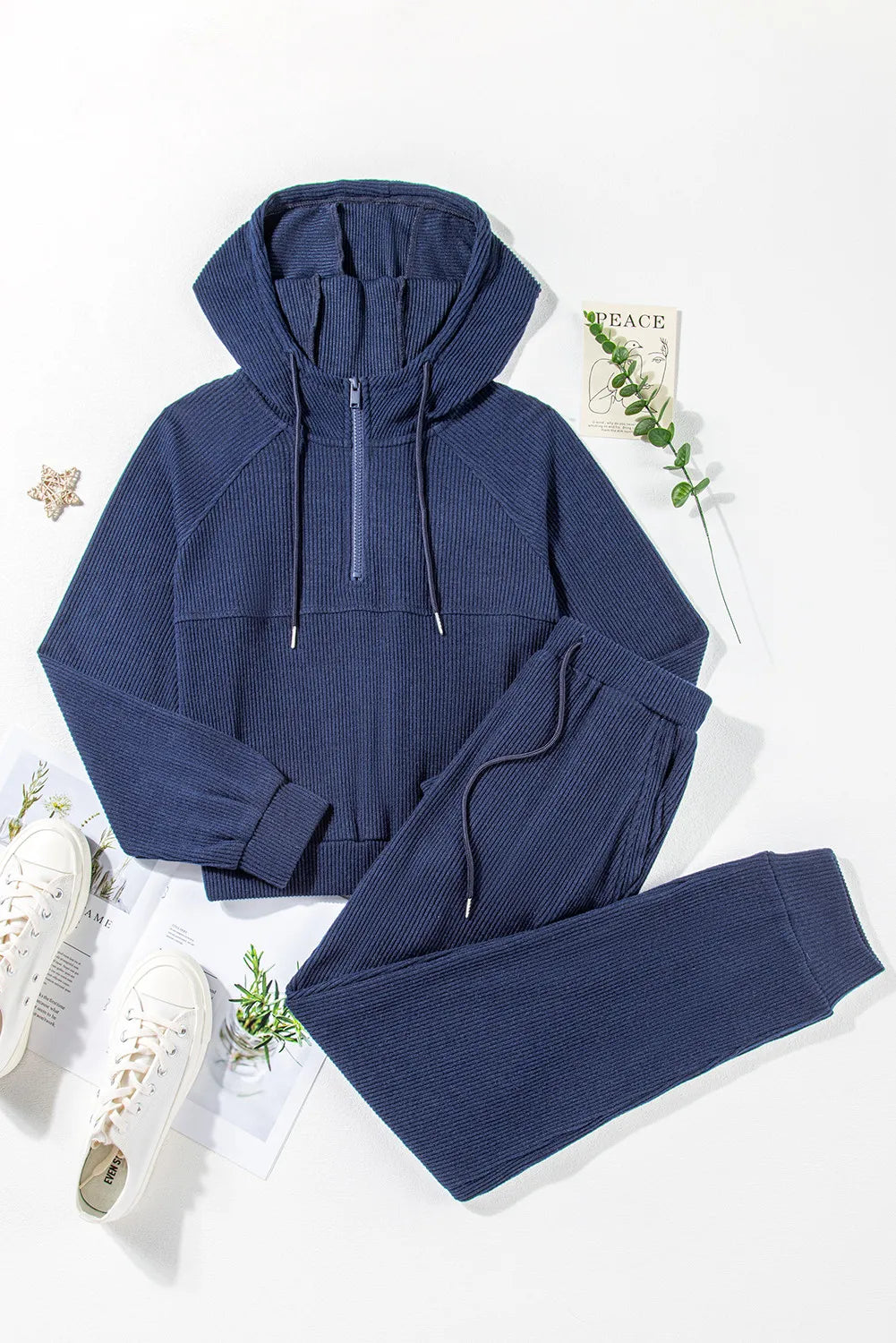 Drawstring Half Zip Hoodie and Joggers Active Set - Lilixa.store