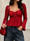 Textured Sweetheart Neck Flare Sleeve Top - Lilixa.store