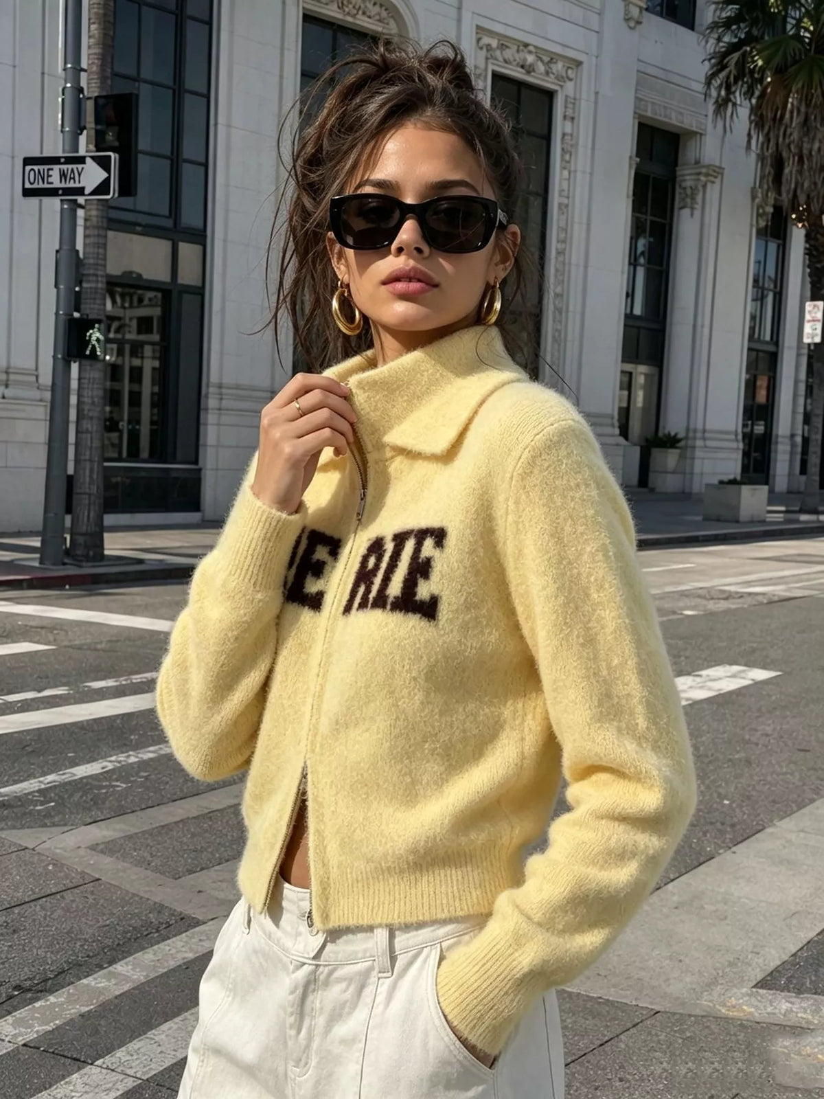 Fuzzy Letter Zip-Up Cardigan, view 25