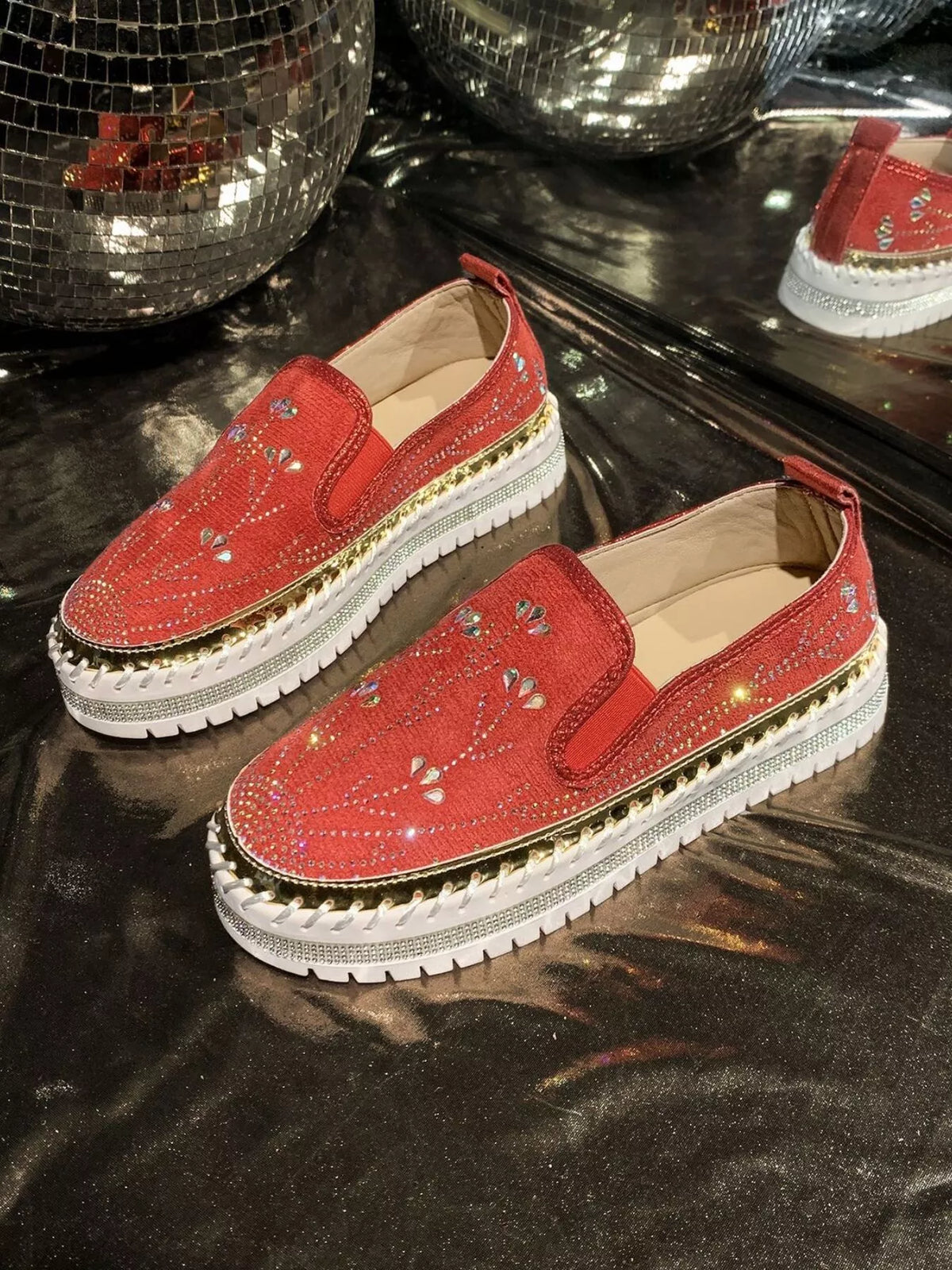 Rhinestone Embellished Platform Loafers, view 7