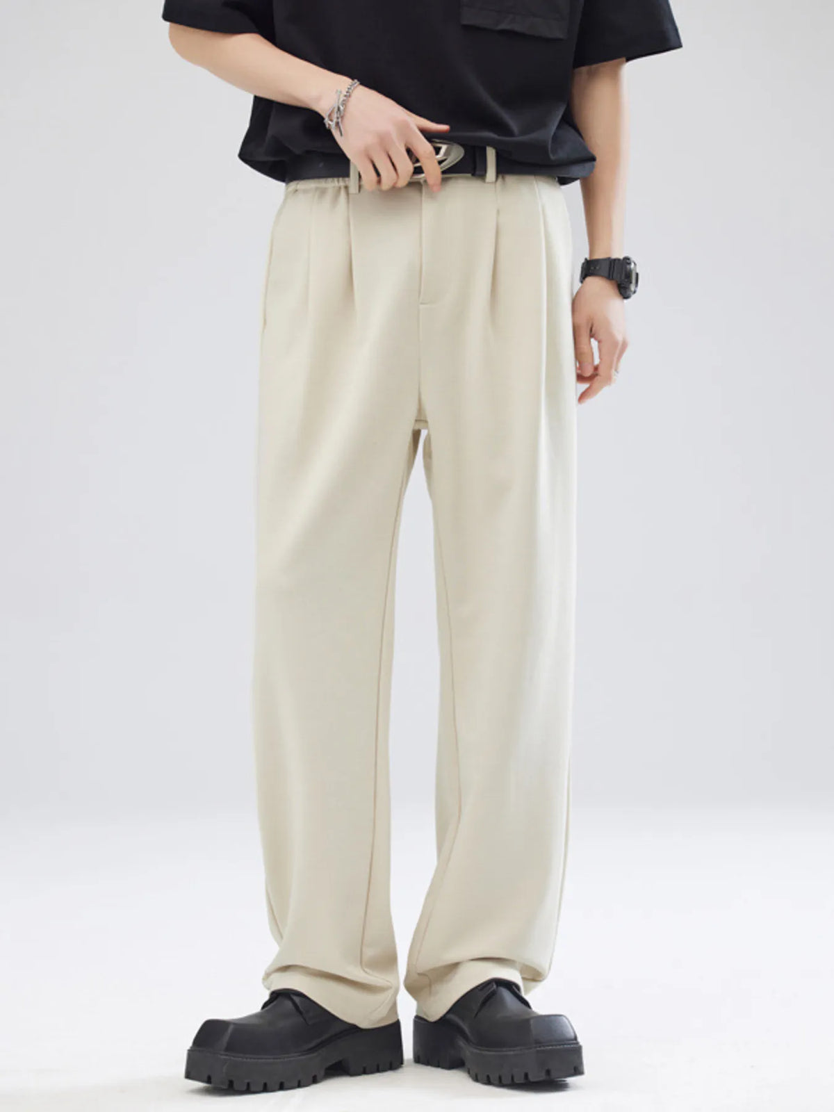 Men's Full Size Casual Loose-Fit Pants Plus Size in Cream