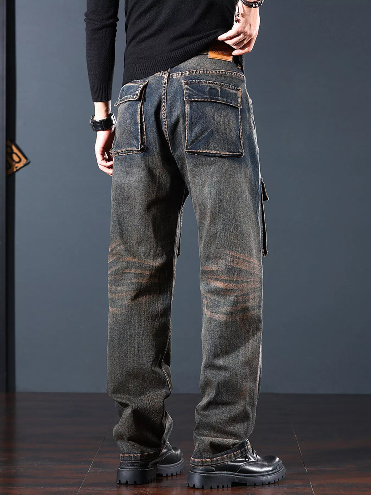 Men's Vintage Wash Cargo Jeans - Lilixa.store
