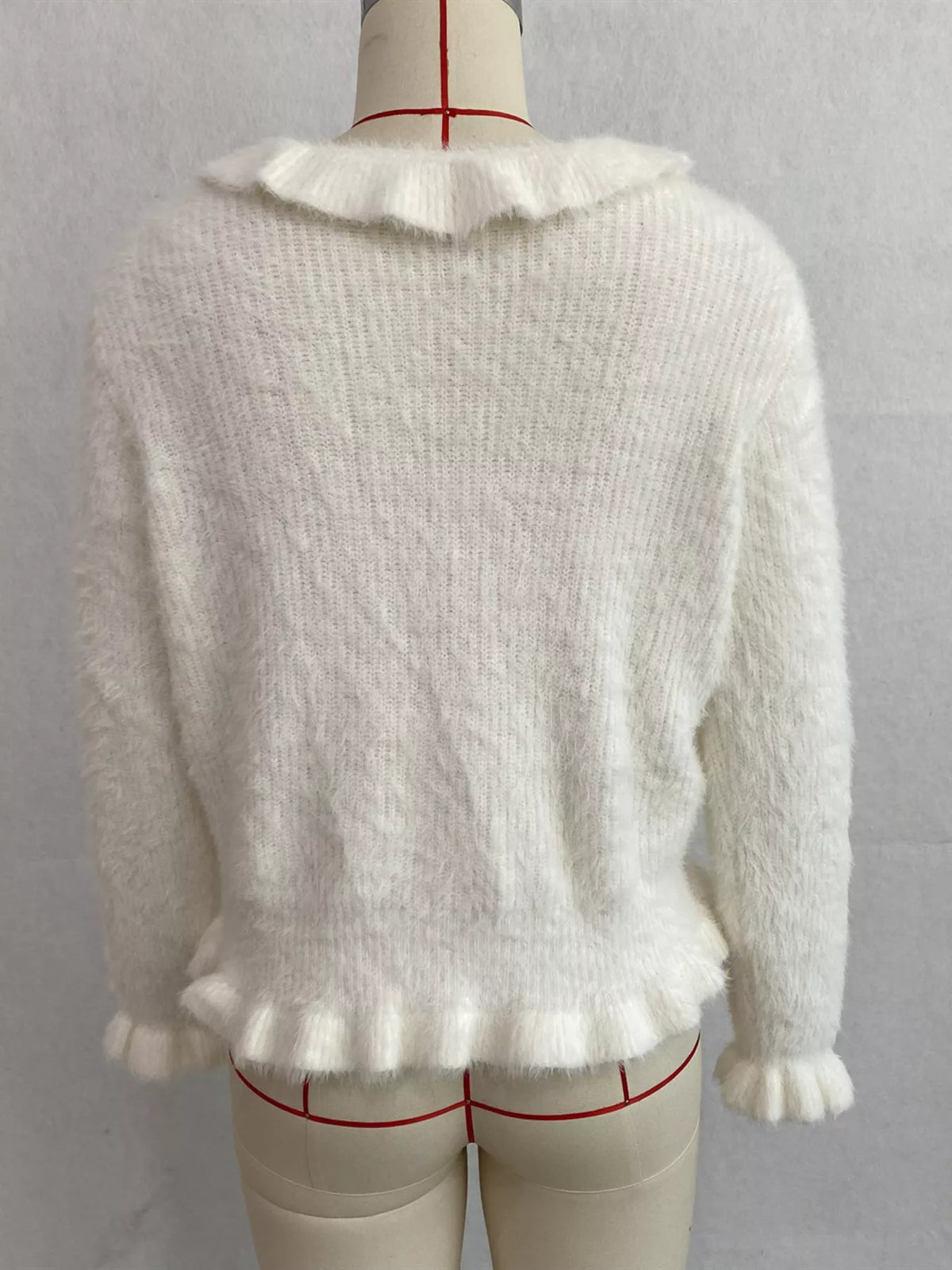 Soft Fuzzy Cardigan with Ruffled Collar and Pearl Buttons, view 10