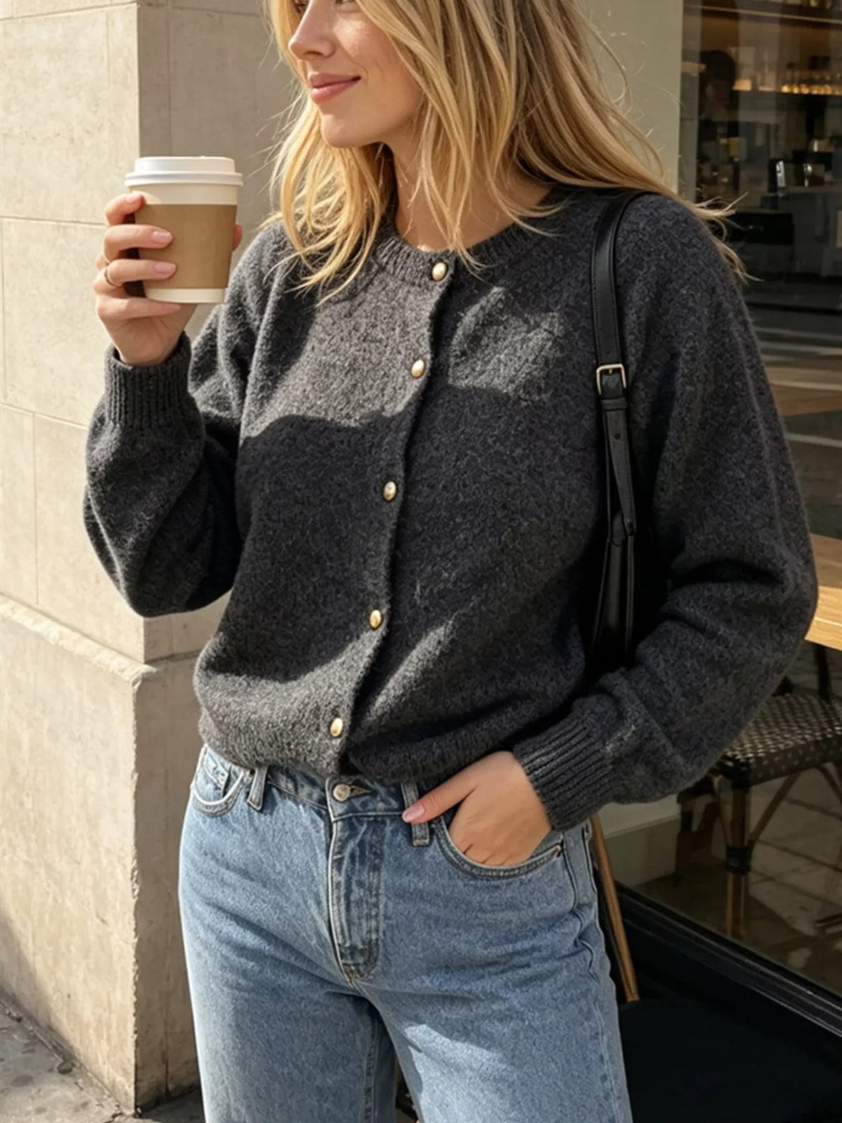 Classic Button-Down Knit Cardigan, view 19