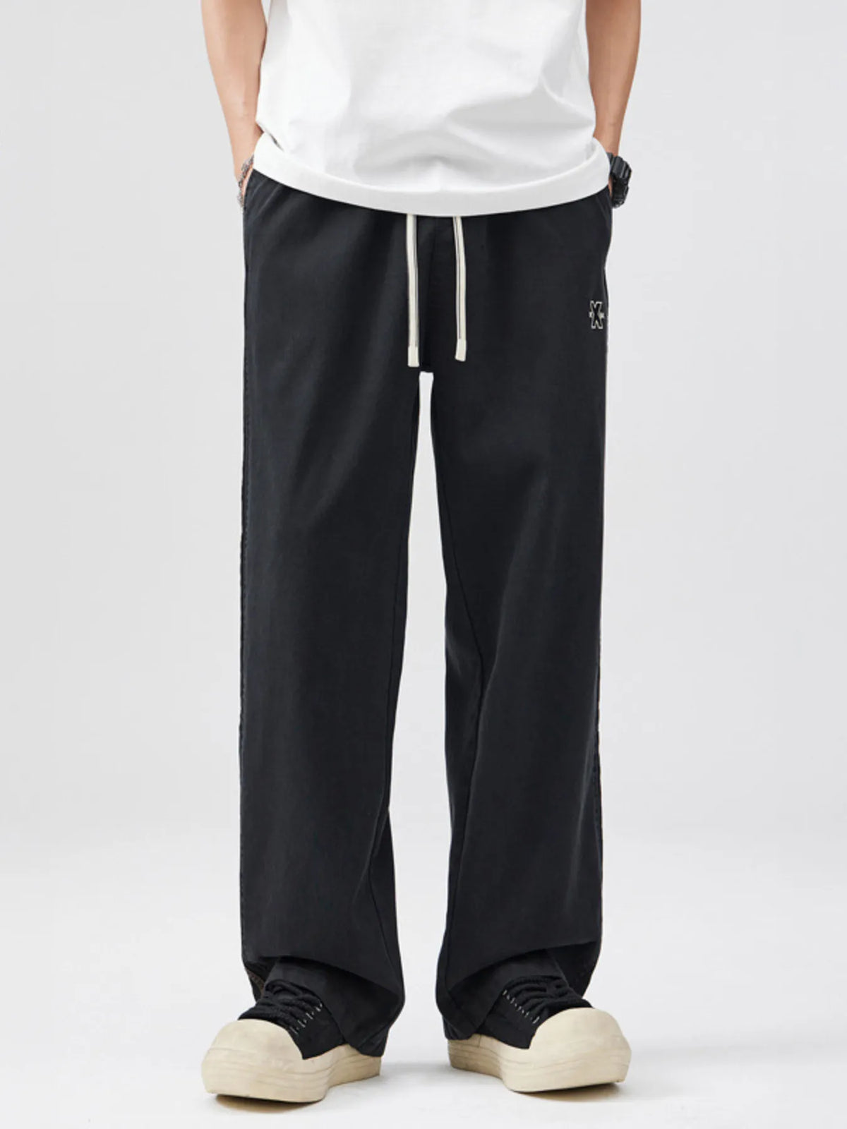 Men's Full Size Drawstring Wide Leg Pants Plus Size in Black