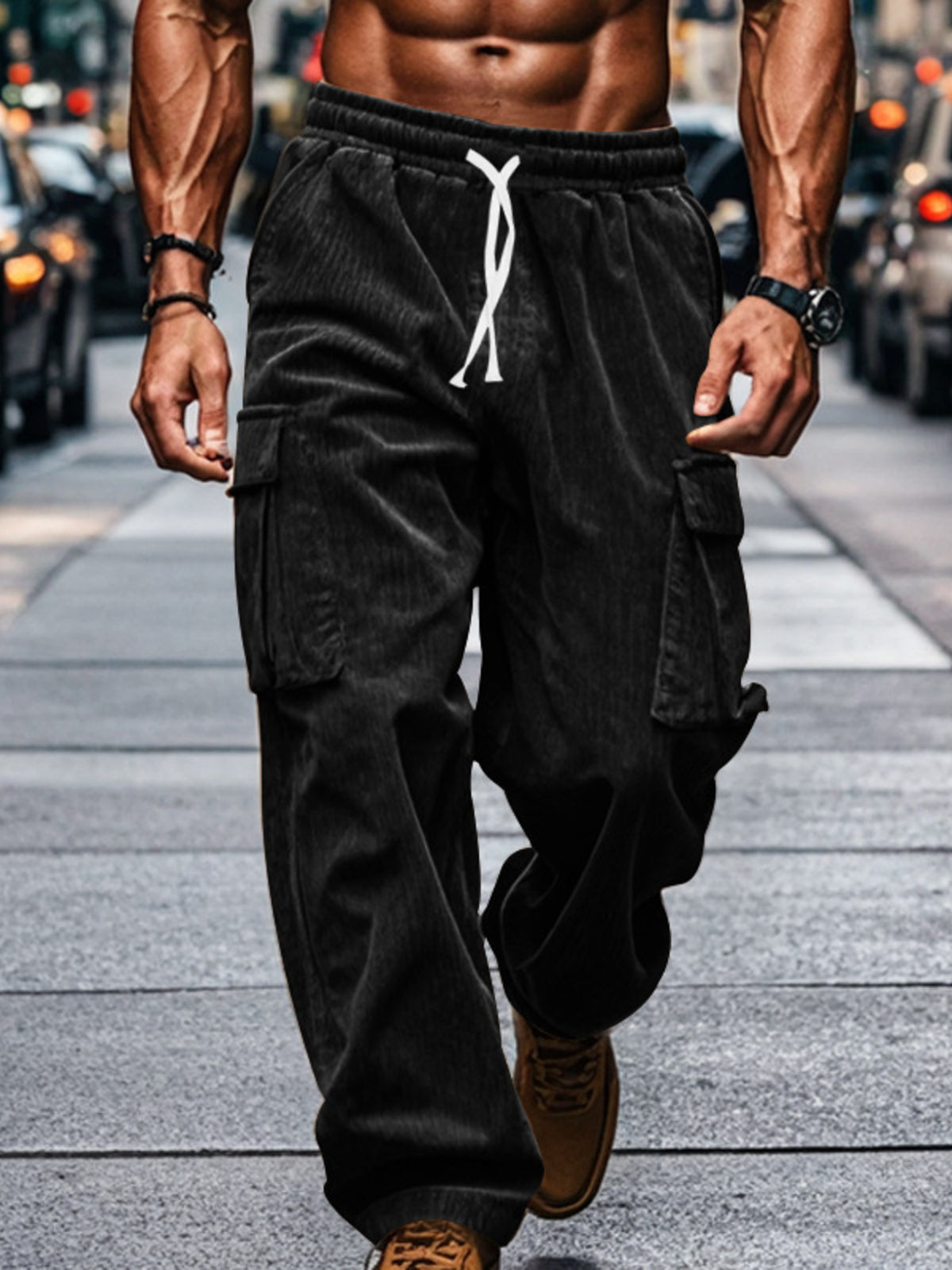 Men's Full Size Corduroy Cargo Pants Plus Size