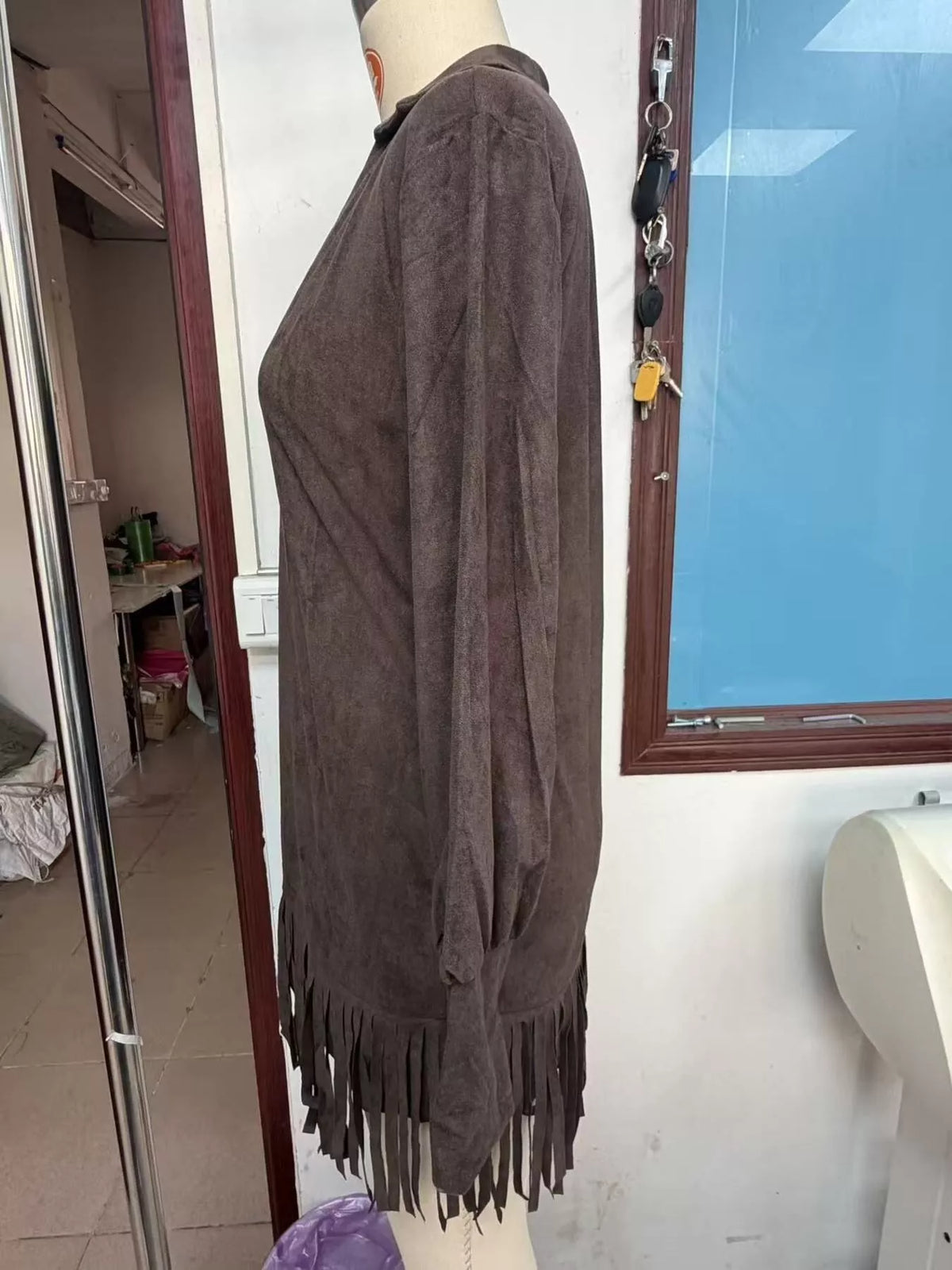 Fringed Lantern Sleeve Dress - Lilixa.store