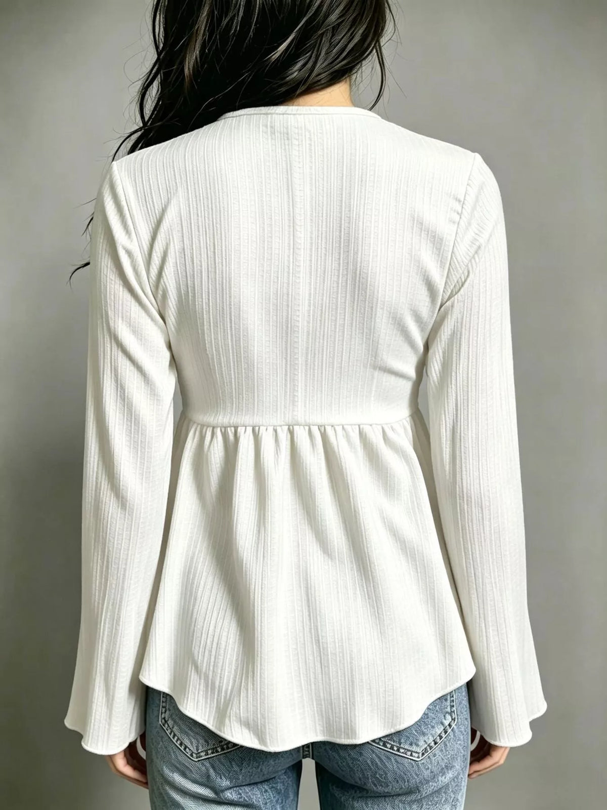 Tie-Front Flare Sleeve Blouse - Lilixa.store