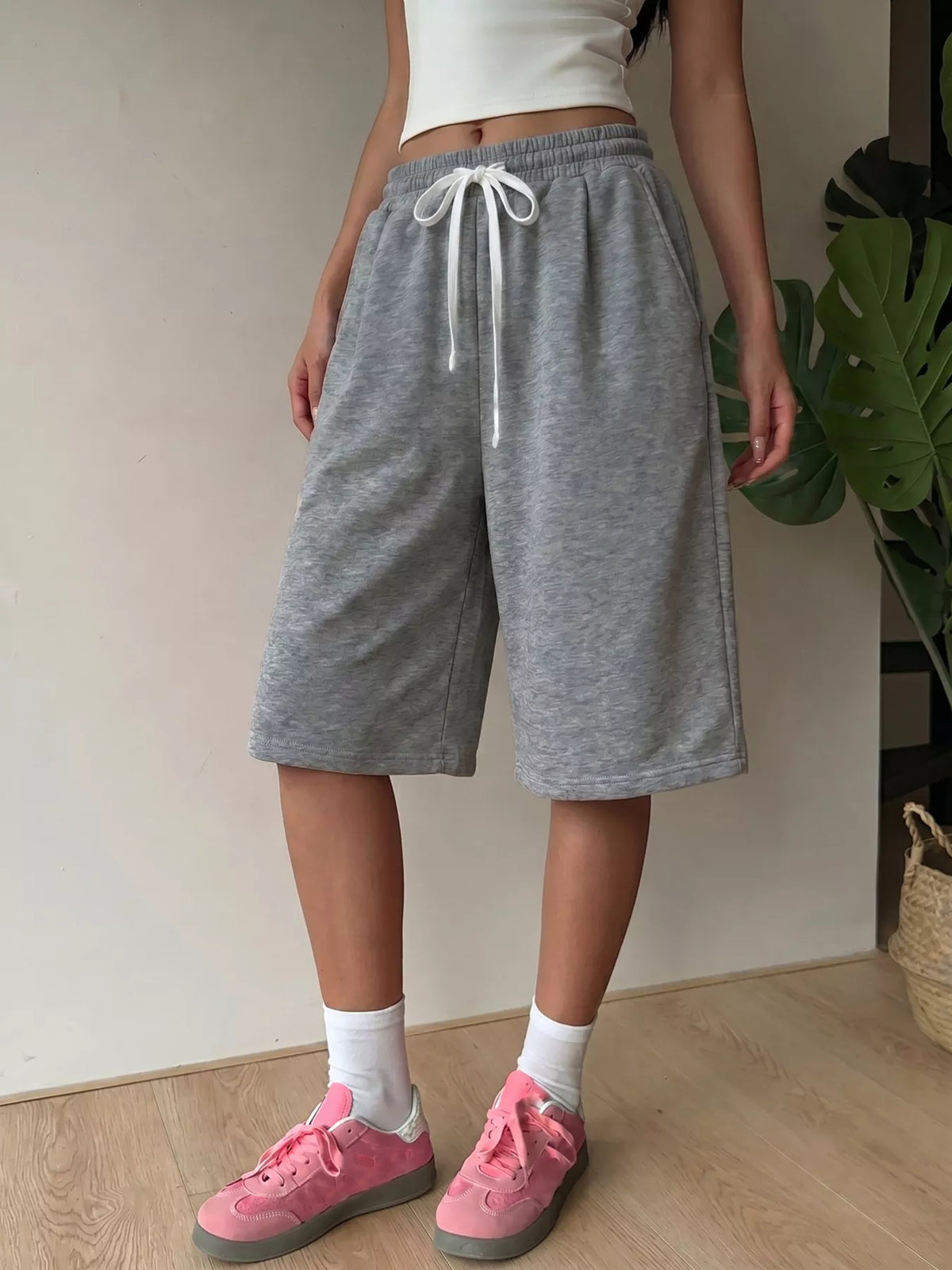 High-Waisted Drawstring Casual Shorts
