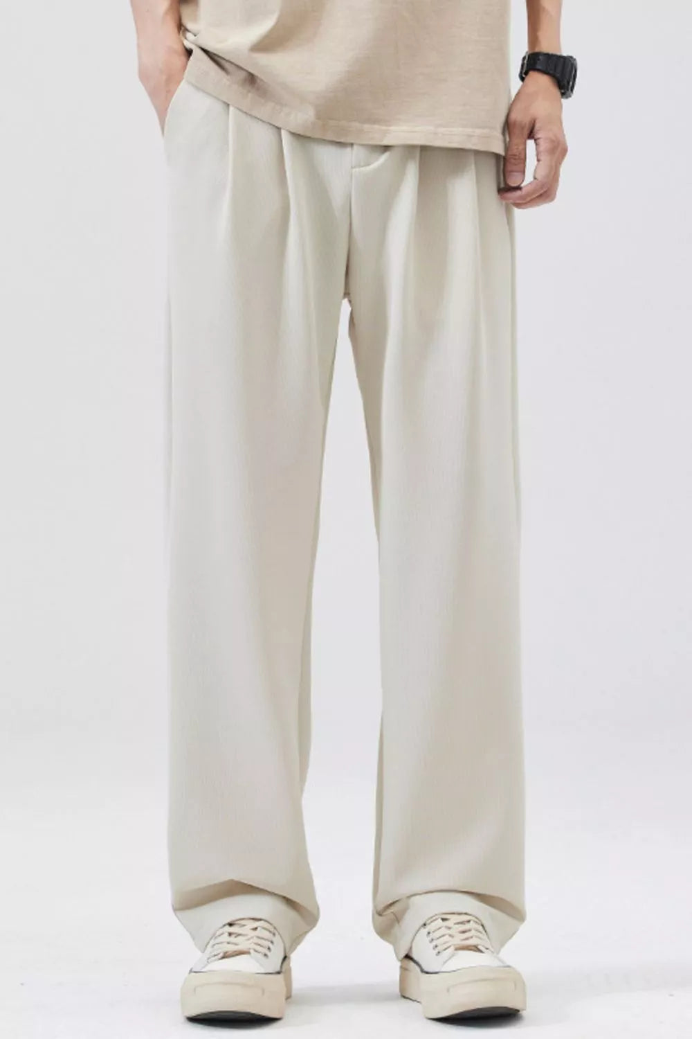 Men's Full Size Loose Fit Casual Pleated Pants Plus Size in Apricot