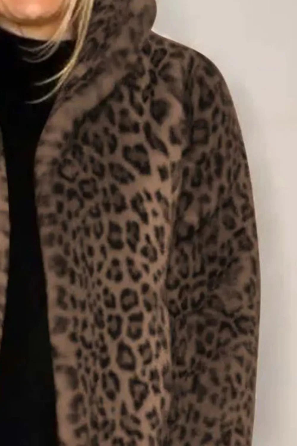 Full Size Leopard Furry Collared Neck Long Sleeve Coat, view 10
