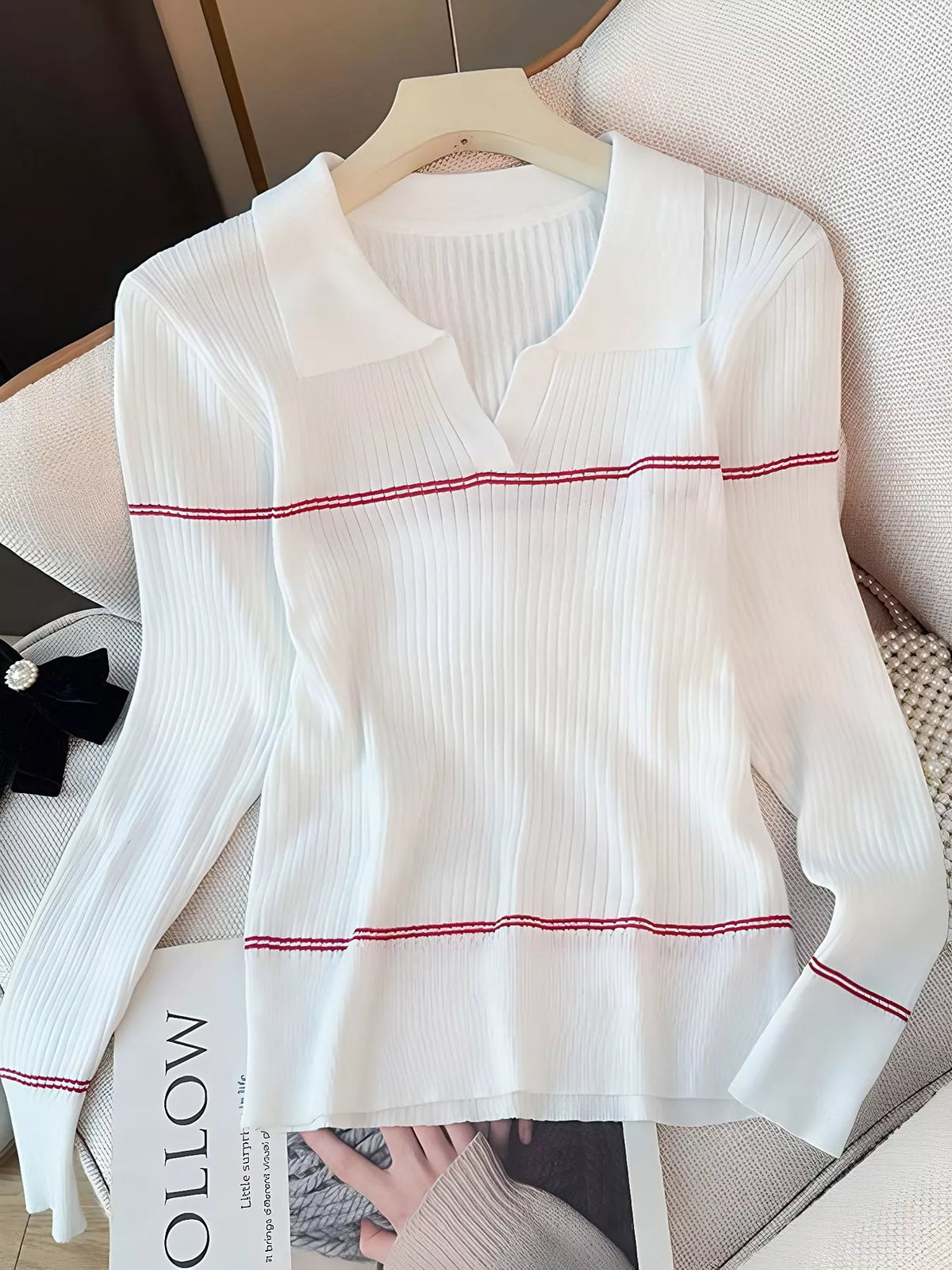 Ribbed Knit Top with Contrast Shawl - Lilixa.store