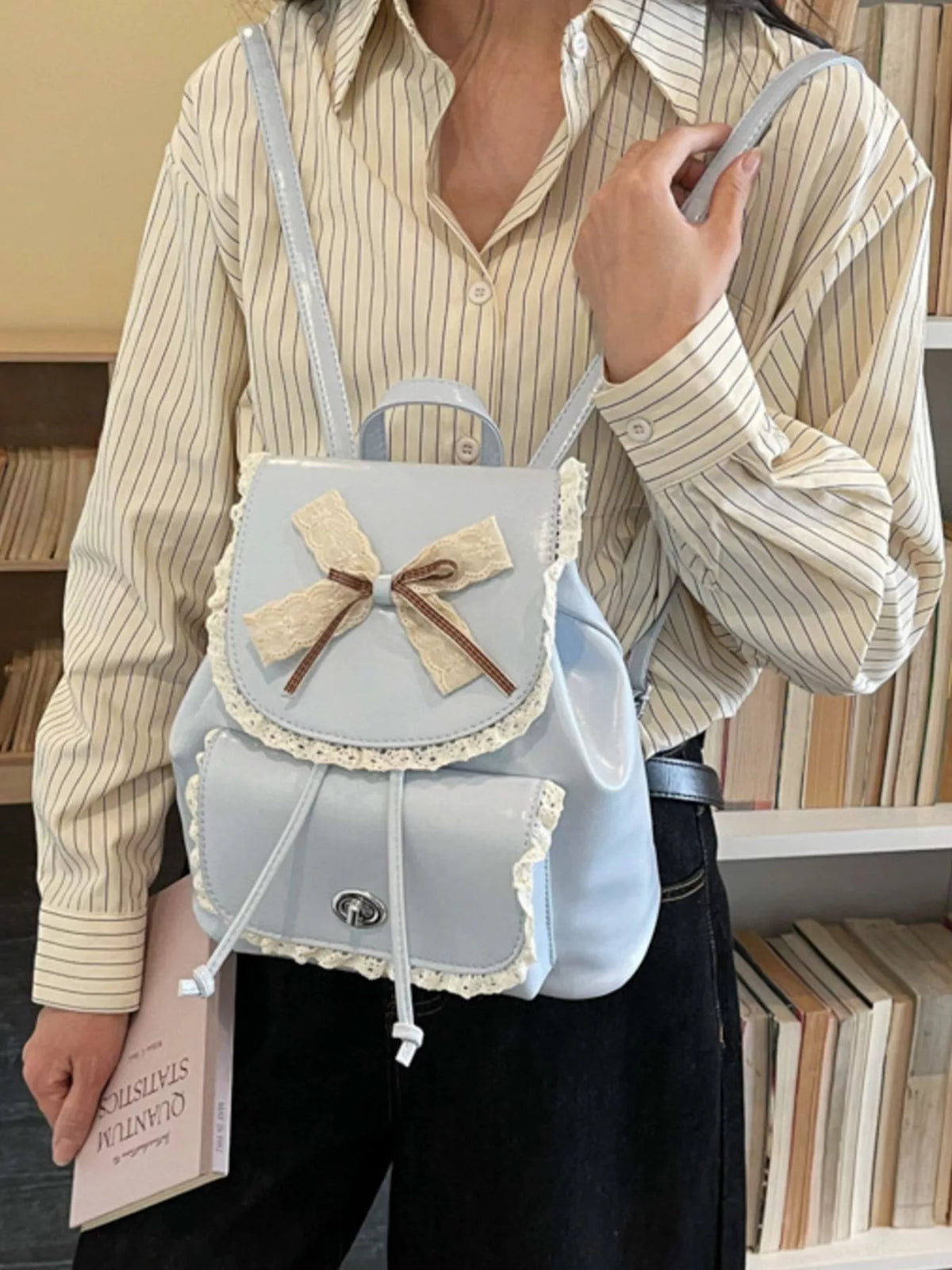 Lace Bowknot Decor Backpack Bag - Lilixa.store