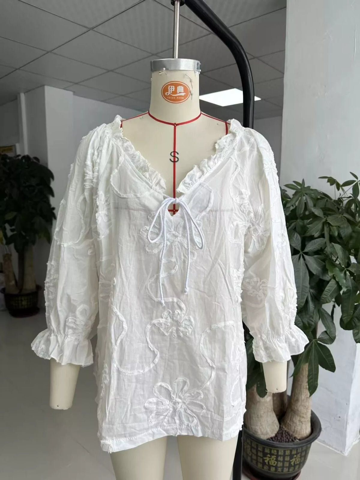 Floral Tie Neck 3/4 Sleeve Blouse