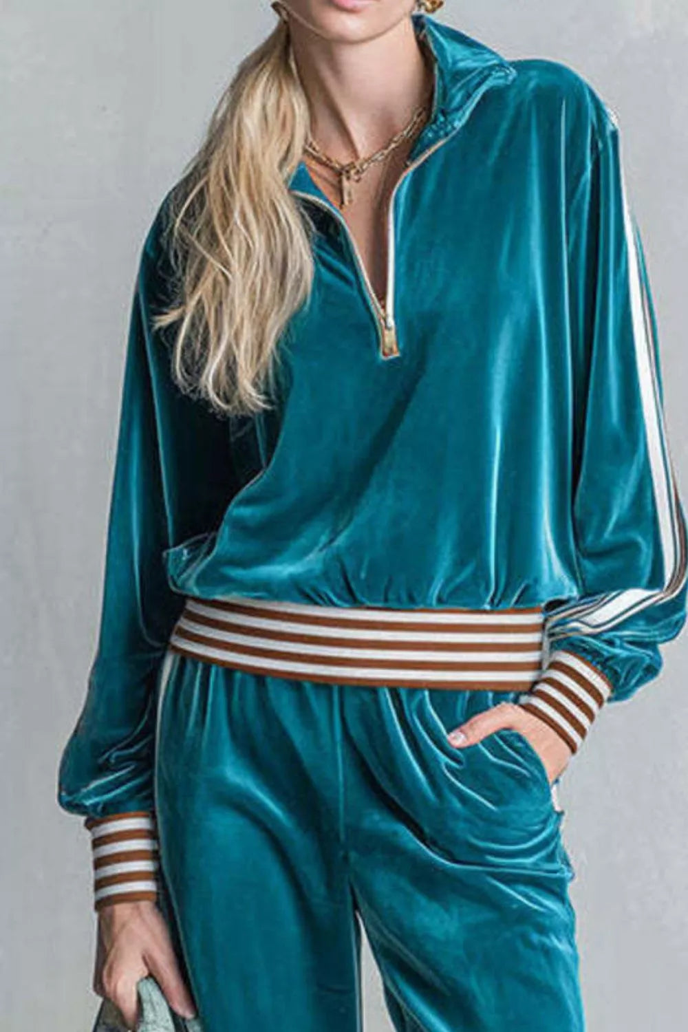 Striped Half Zip Top and Pants Set - Lilixa.store