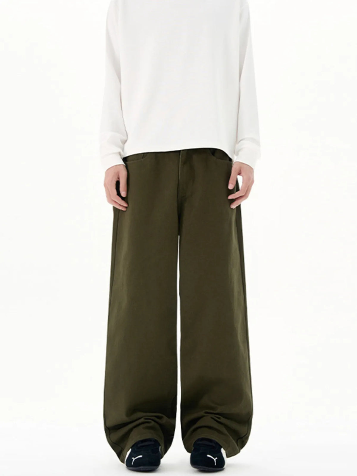 Men's Full Size Wide-Leg Pants Plus Size in Army Green
