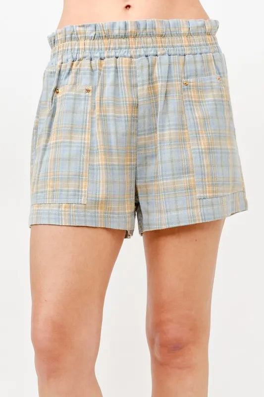 And The Why Plaid Print Smocked Detail Casual Shorts - Lilixa.store