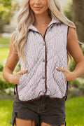 Stripe Quilted Wavy Hem Snap Button Vest - Lilixa.store