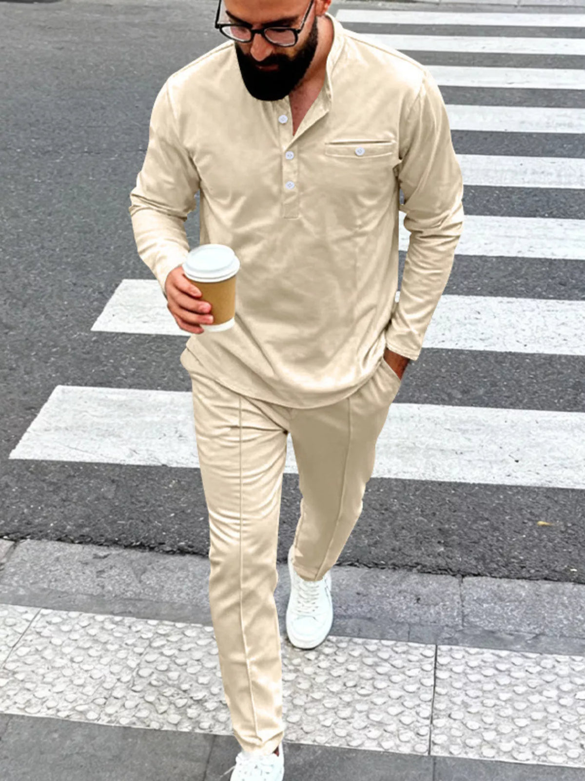 Men's Full Size Casual Long Sleeve Henley Top and Drawstring Joggers Set Plus Size - Lilixa.store