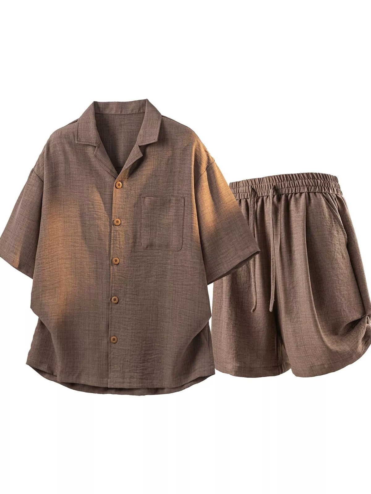 Men's Full Size Button Up Short Sleeve Shirt and Shorts Plus Size - Lilixa.store
