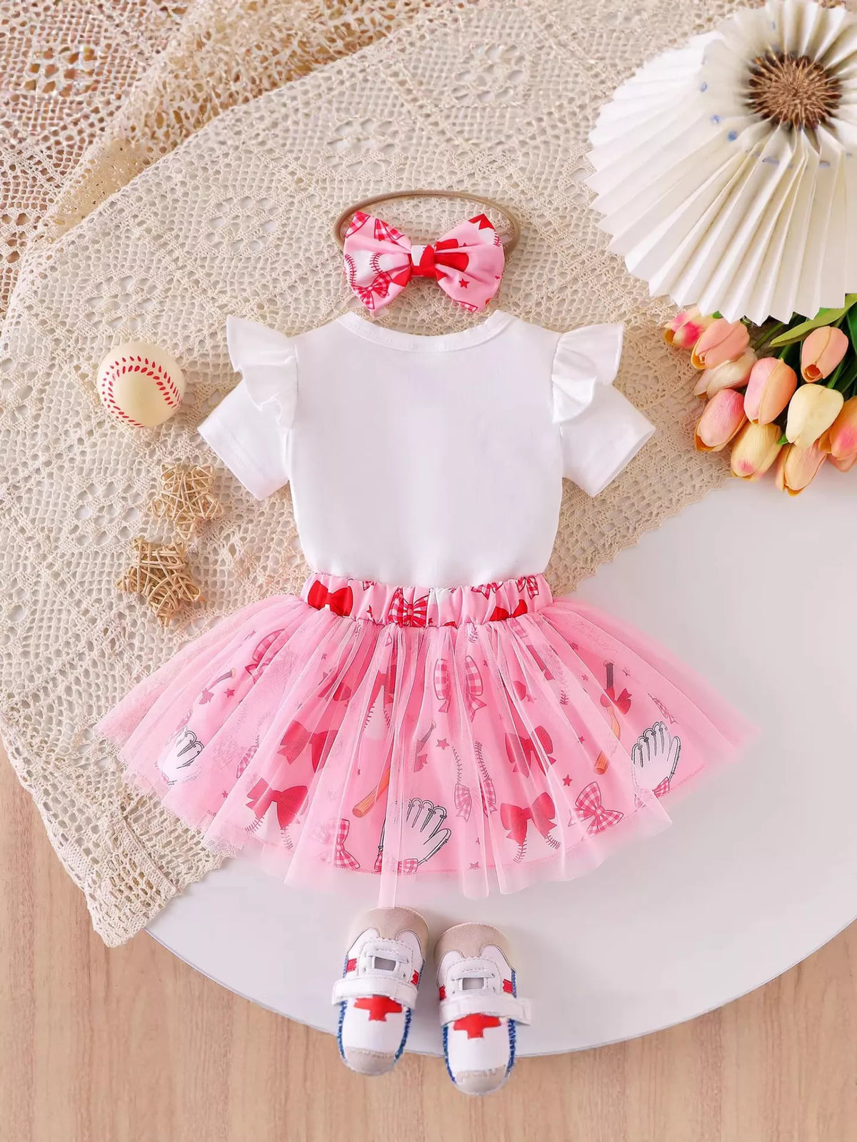 Children's Letter Graphic Bodysuit and Skirt Set with Headband - Lilixa.store