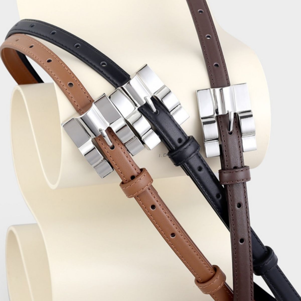 Skinny Leather Belt with Silver Buckle - Lilixa.store