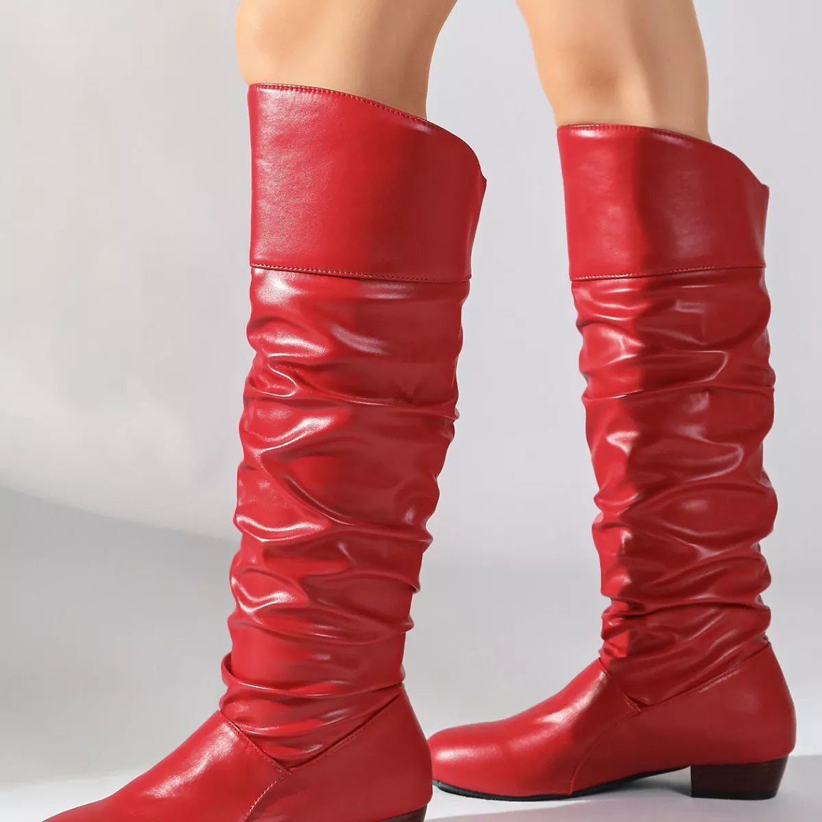 Ruched Knee-High Low Block Heel Boots, view 4