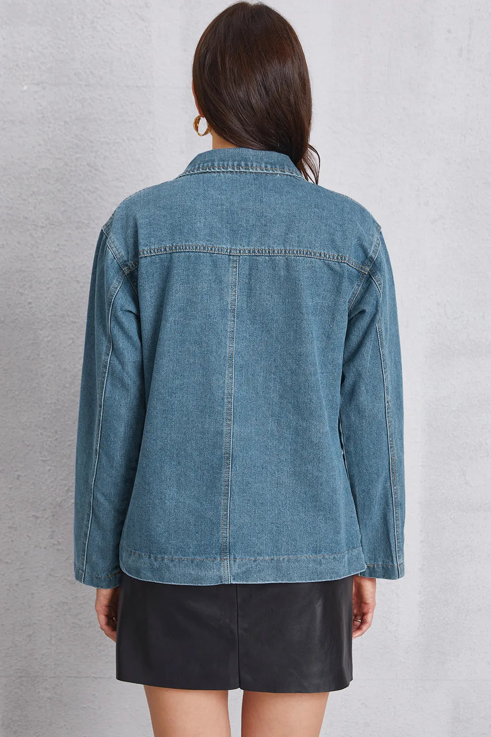 Pocketed Button Up Denim Jacket, view 6