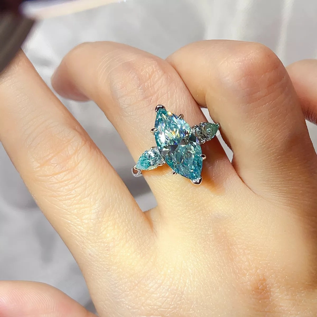 6 Carat 925 Sterling Silver Moissanite Ring in Teal, view 3