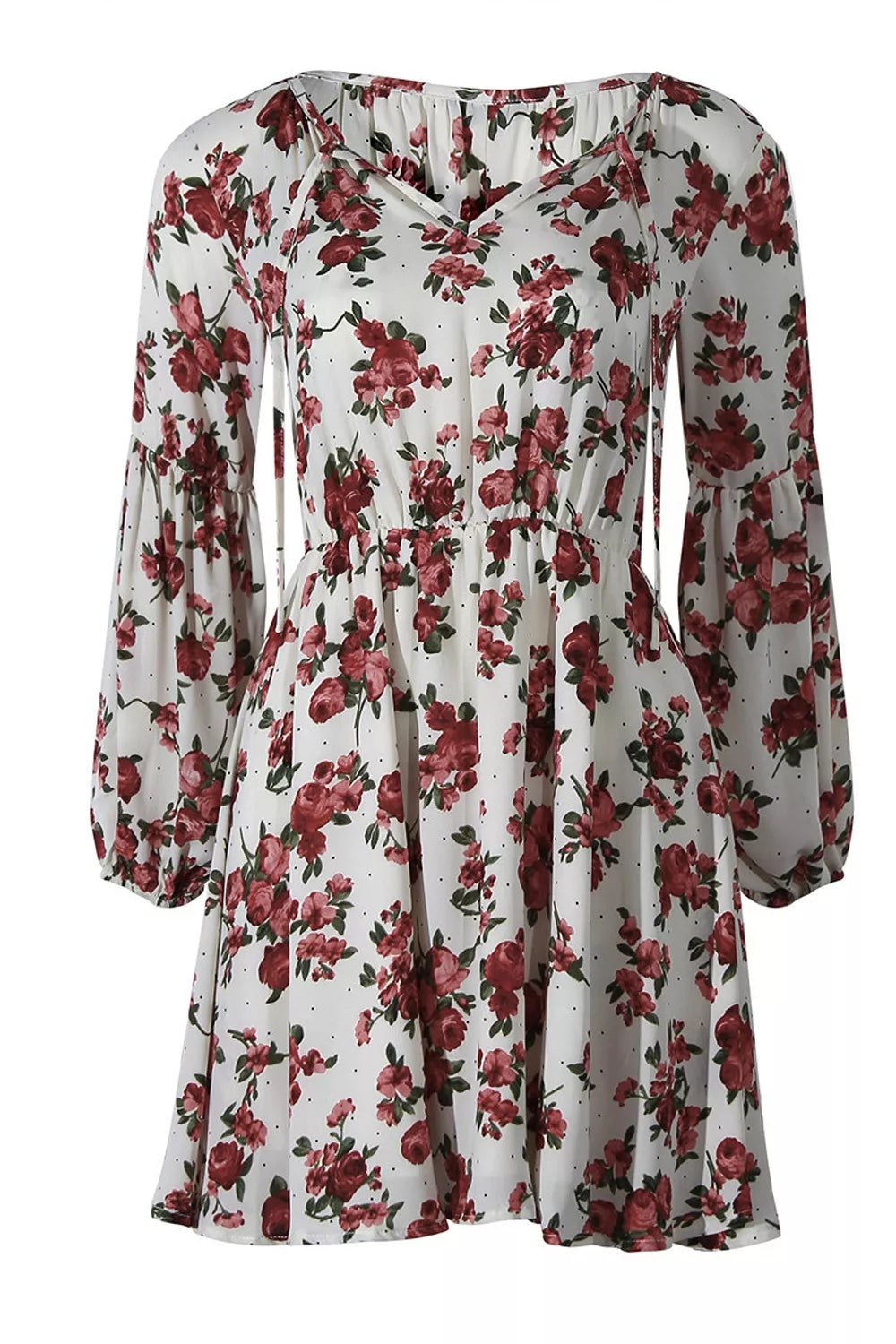 Floral Print Balloon Sleeve Mini Dress in White, view 6