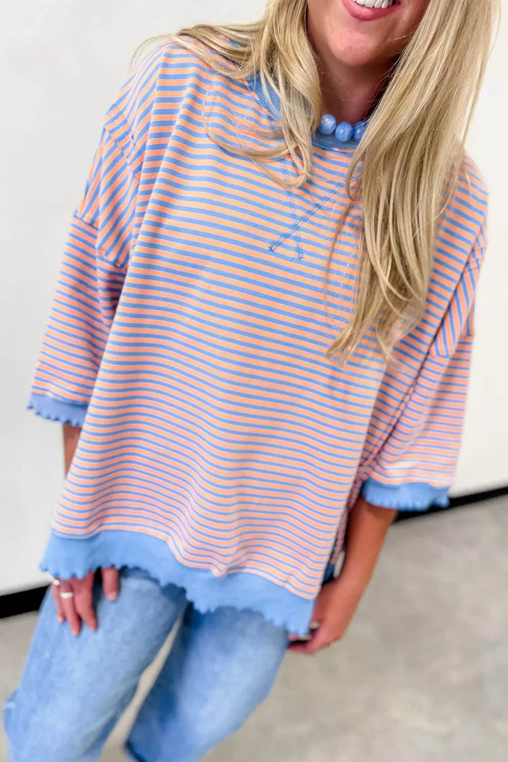 Striped Raw-Edge Casual Blouse - Lilixa.store