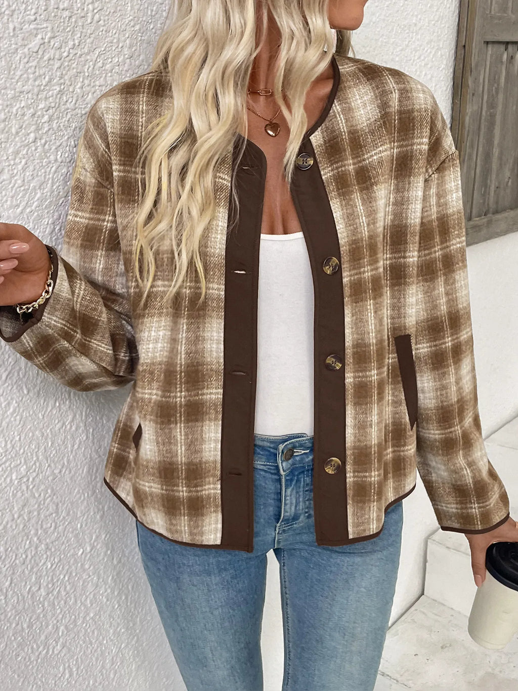Plaid Long Sleeve Button-Up Jacket - Lilixa.store