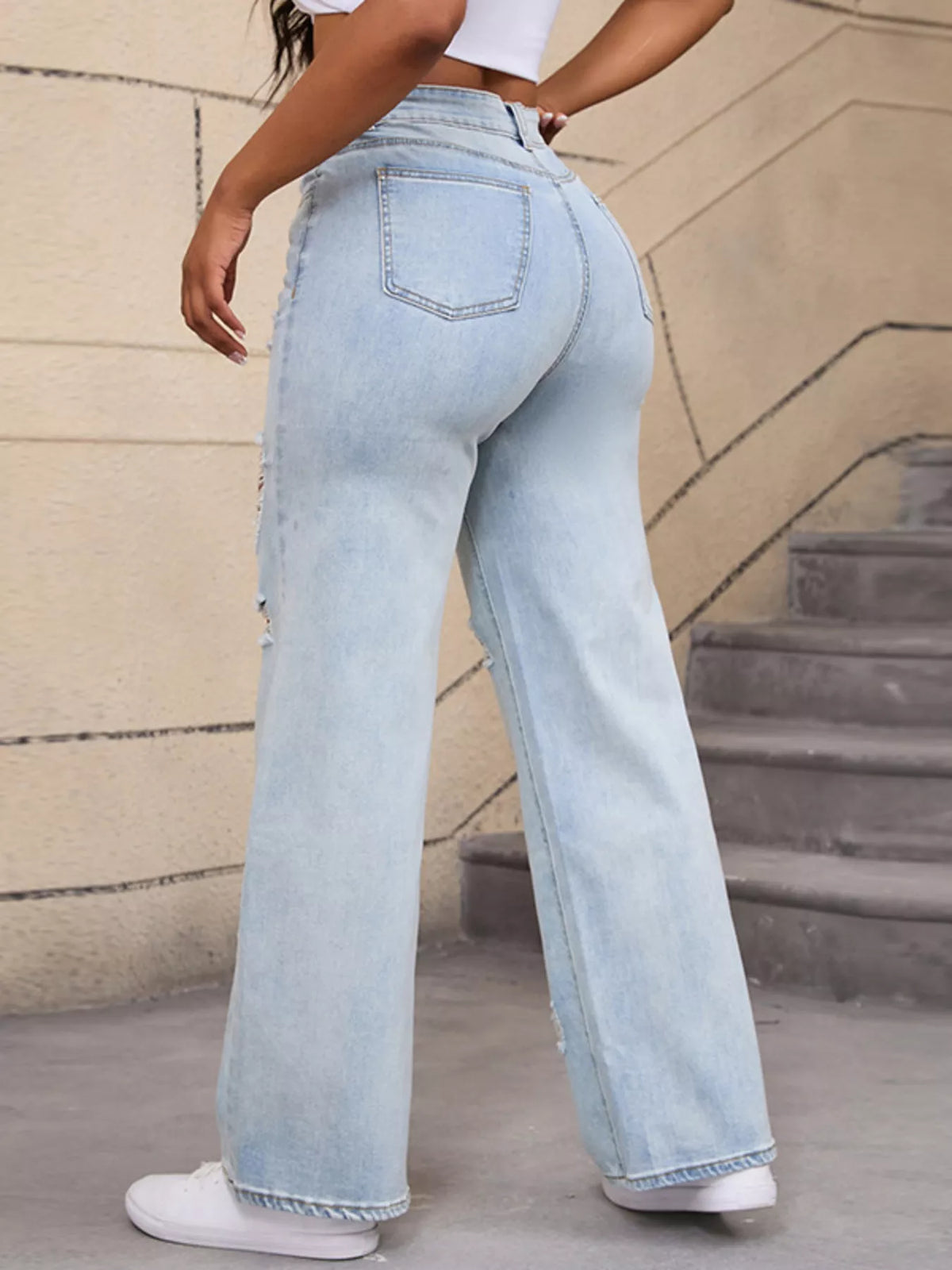 Distressed Wide-Leg Jeans - Lilixa.store