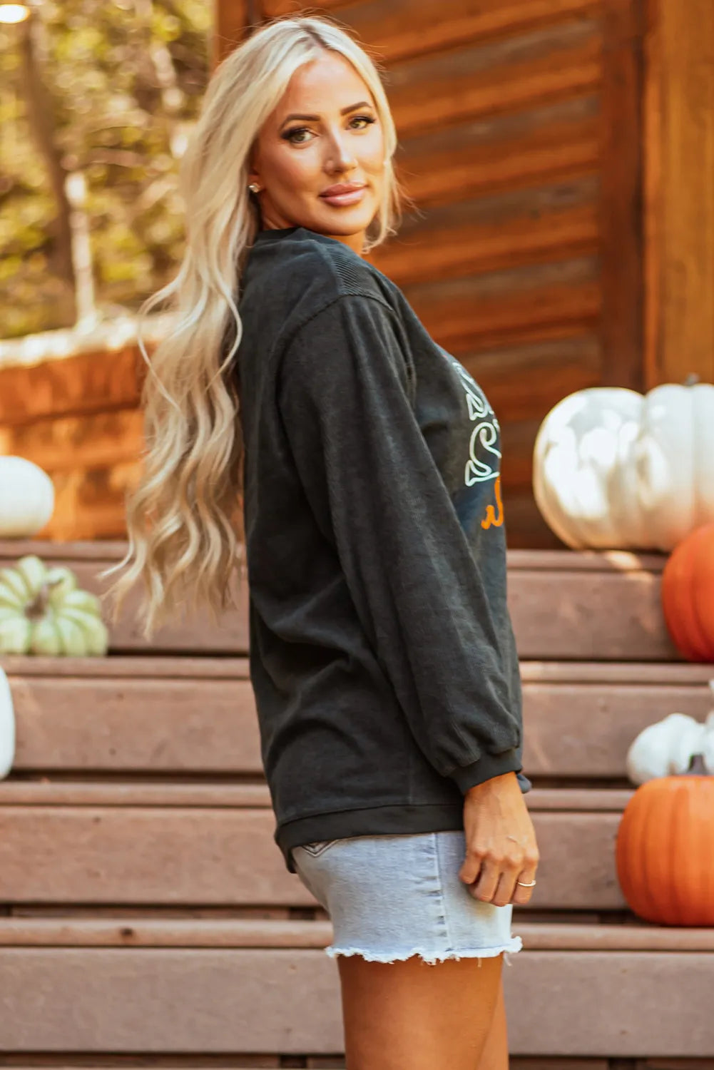 Letter Graphic Round Neck Long Sleeve Sweatshirt - Lilixa.store