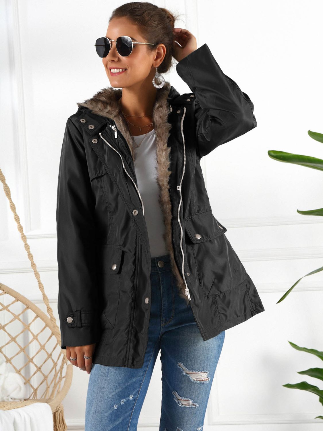 Ivy Lane Full Size Hooded Jacket with Detachable Liner (Three-Way Wear), view 5