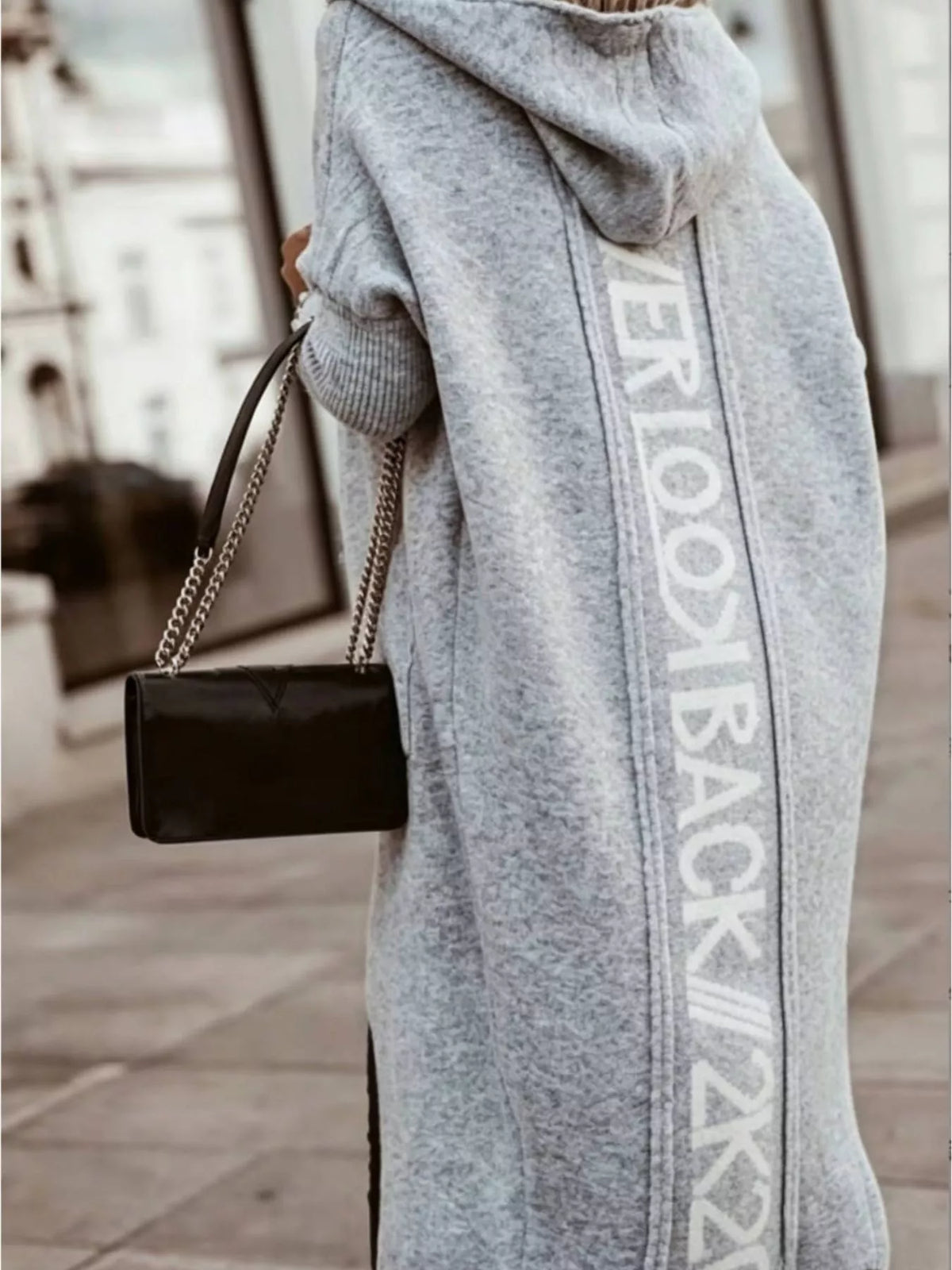 Full Size Letter Back Hooded Cardigan Plus Size