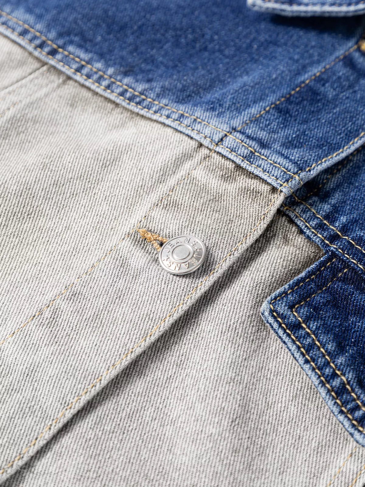Color Block Patchwork Raw Hem Denim Jacket in Light Gray, view 11