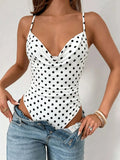 Polka Dot Cowl Neck Spaghetti Strap Bodysuit - Lilixa.store