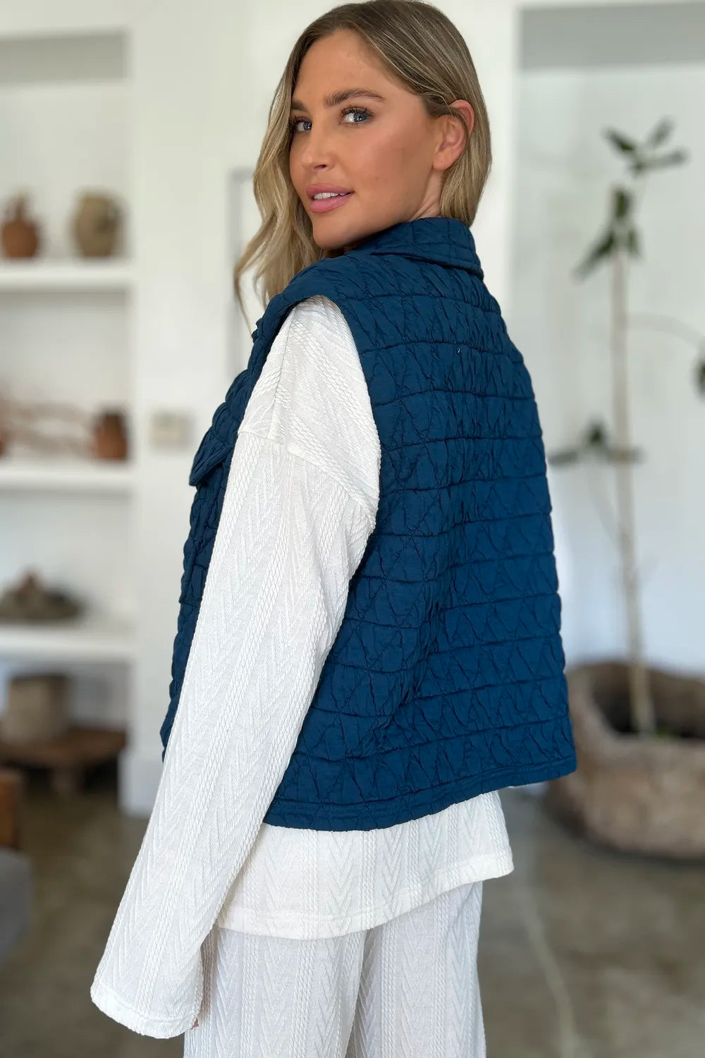Double Take Full Size Pocketed Texture Snap Down Vest Coat, view 4