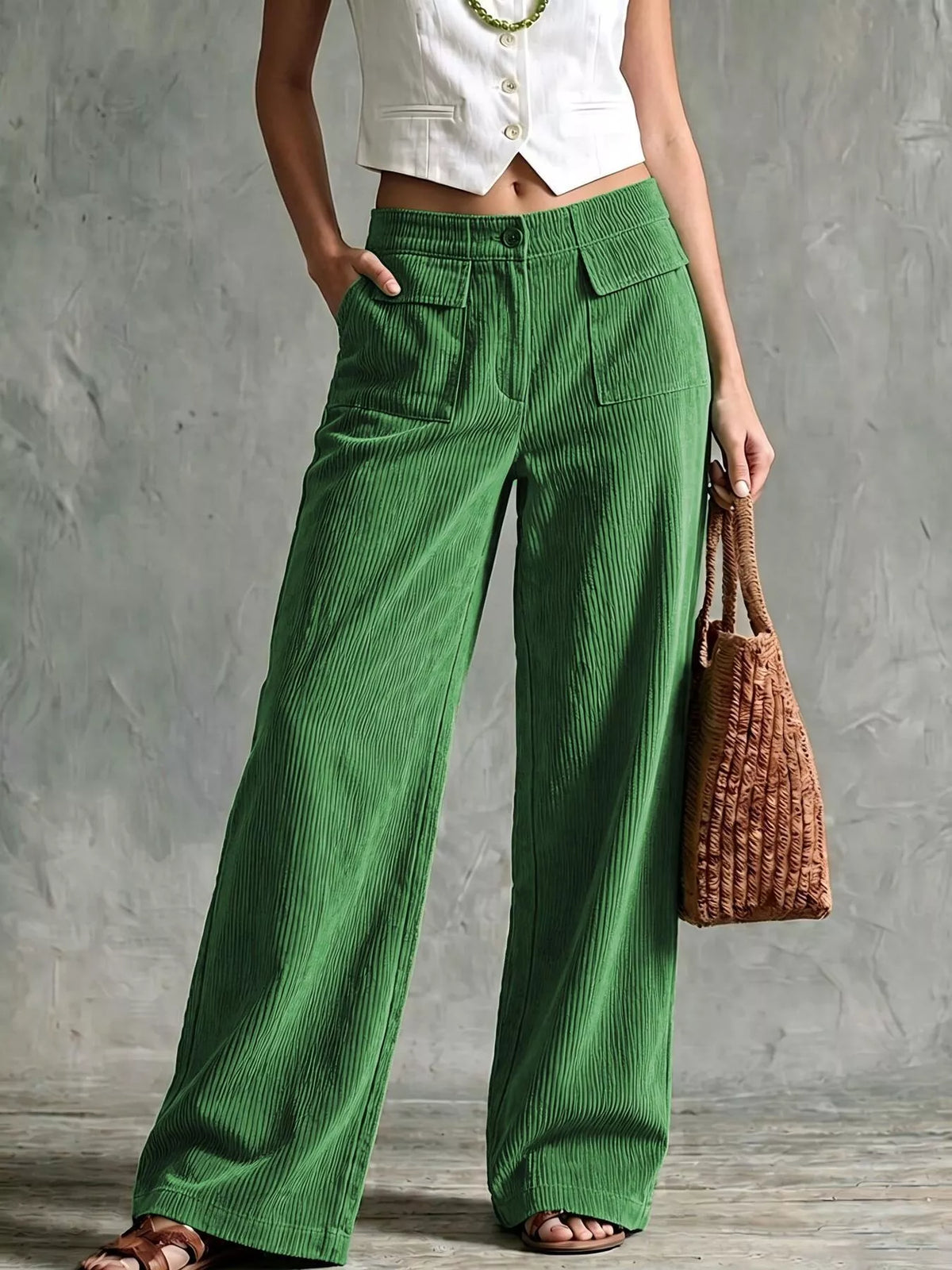 Full Size Wide-Leg Corduroy Pants Plus Size - Lilixa.store