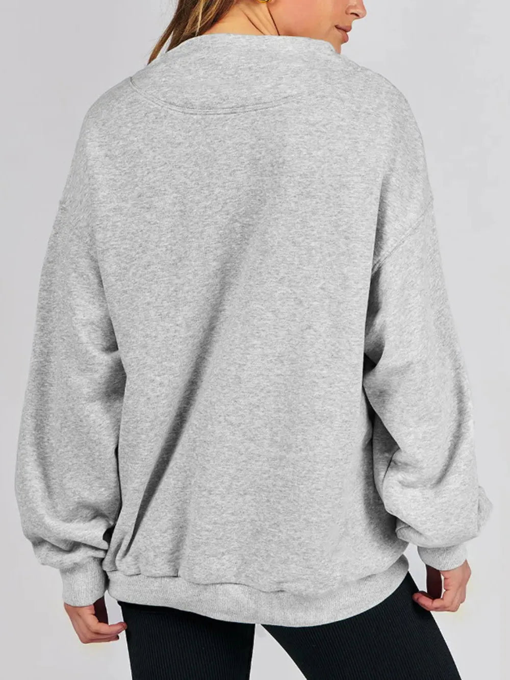 Mock Neck Drop Shoulder Long Sleeve Sweatshirt - Lilixa.store