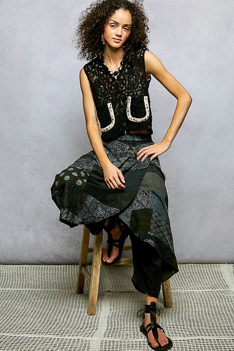 POL Button Down Cropped Crochet Vest with Scalloped Edge - Lilixa.store