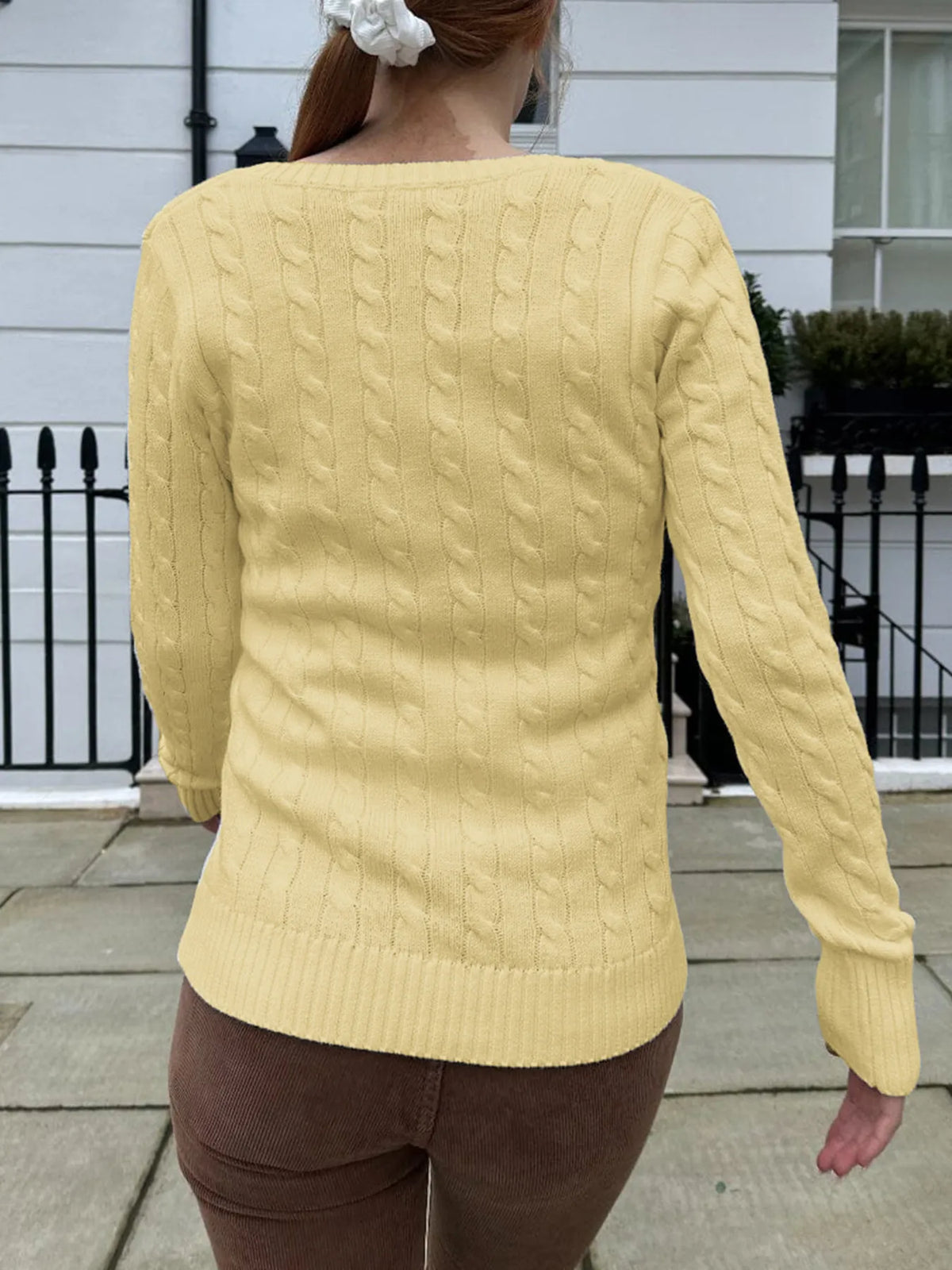 Cable Knit V-Neck Sweater - Lilixa.store