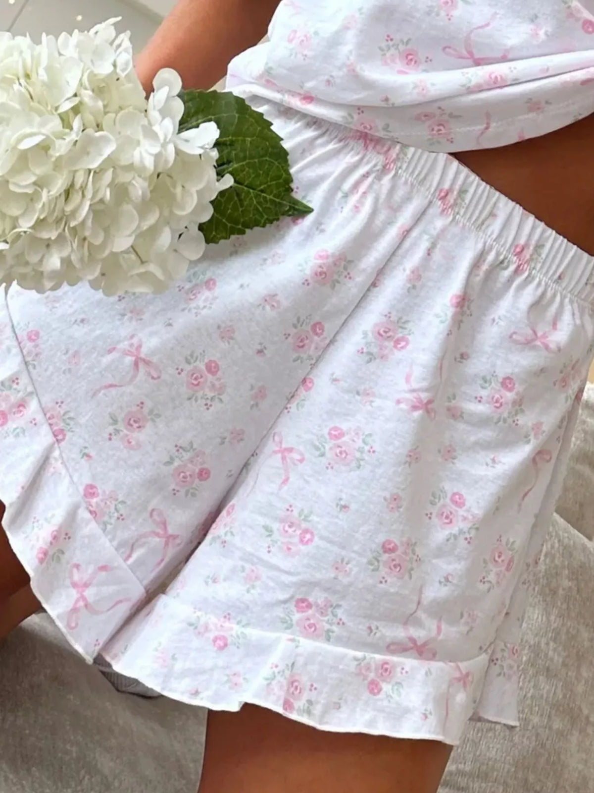 Floral Print Short Sleeve Top and Shorts Lounge Set