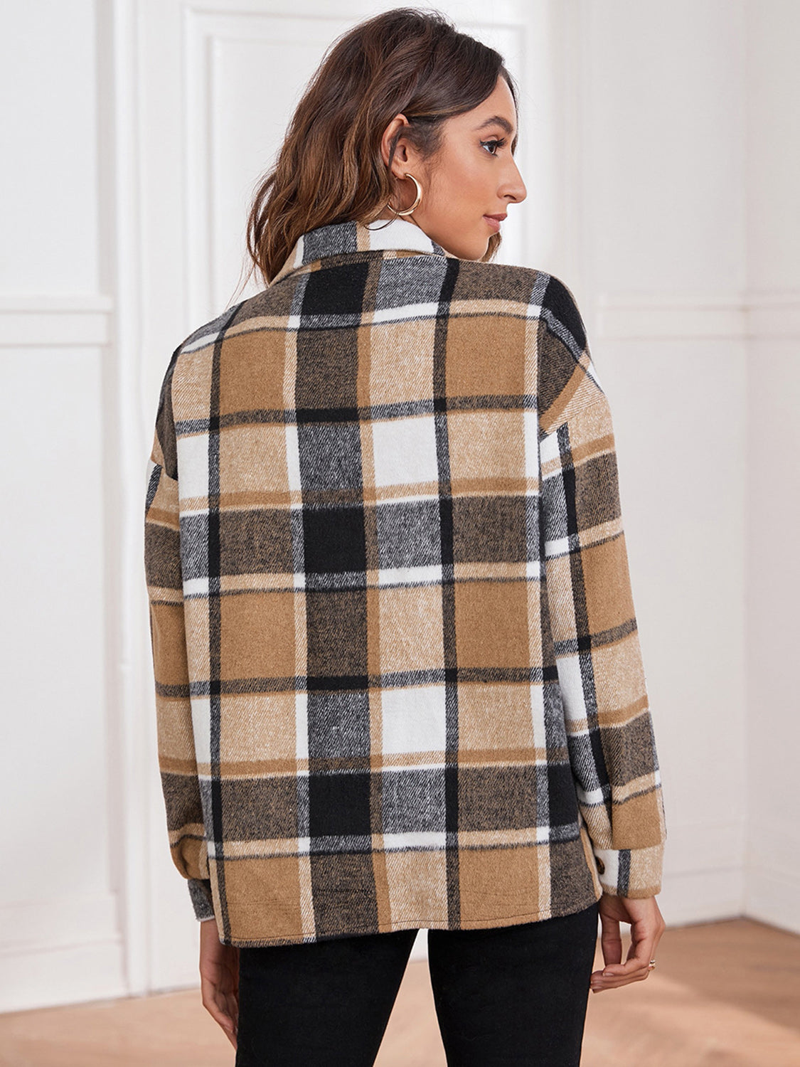 Plaid Collared Neck Button Down Jacket, view 4