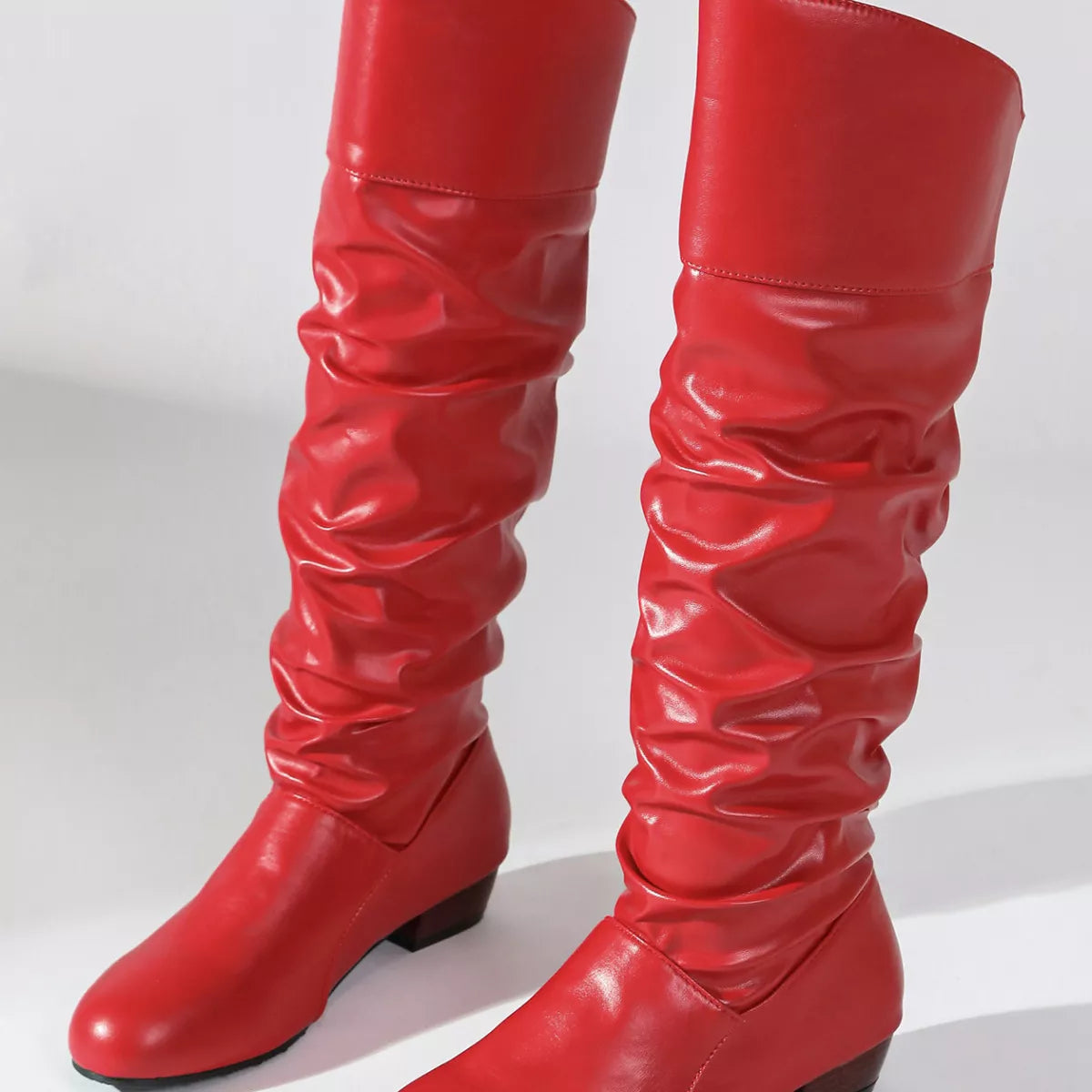 Ruched Knee-High Low Block Heel Boots, view 3
