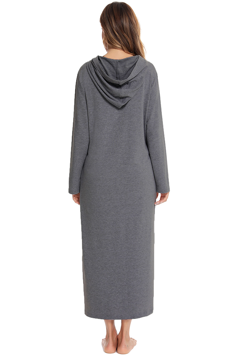 Zip Front Hooded Night Dress with Pockets - Lilixa.store