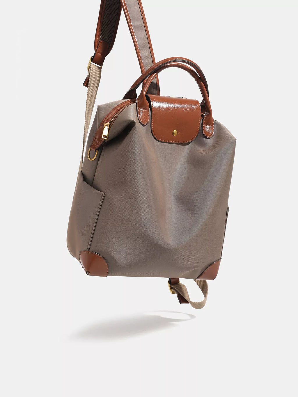 Leather Trim Backpack Bag in Mocha, view 5
