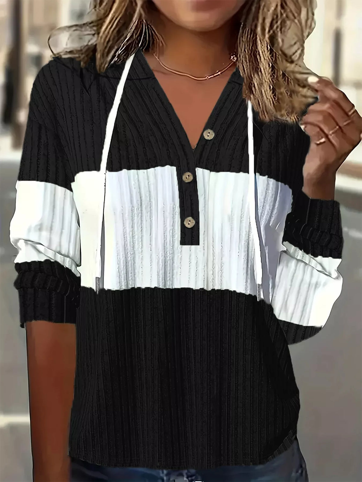 Color Block Drawstring Long Sleeve Hoodie - Lilixa.store